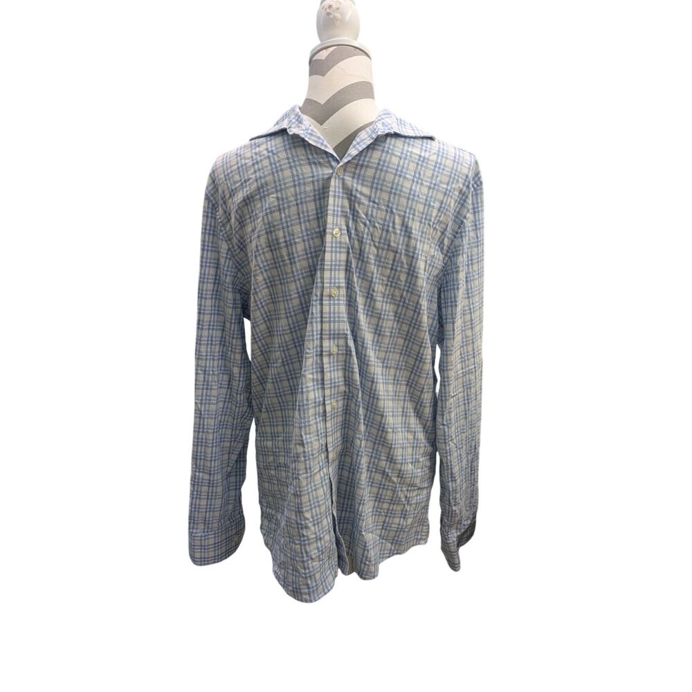 Johnnie O Preformance Dress Shirt Mens M blue plaid